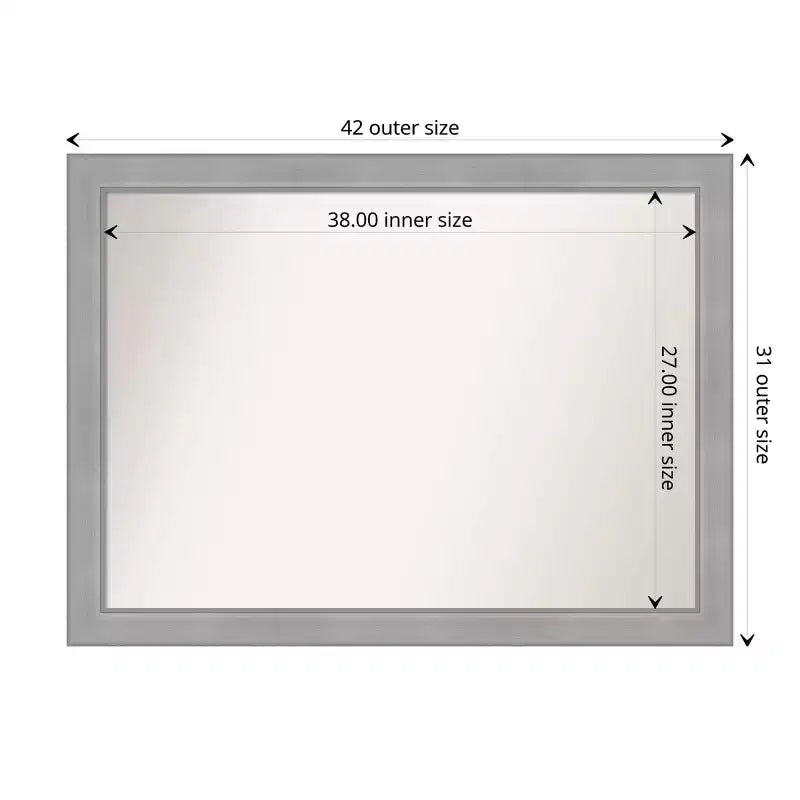 Miroir mural de salle de bain 42" x 31" Vista, non biseauté, nickel brossé - Rectangle, cadre en polystyrène, montage mural