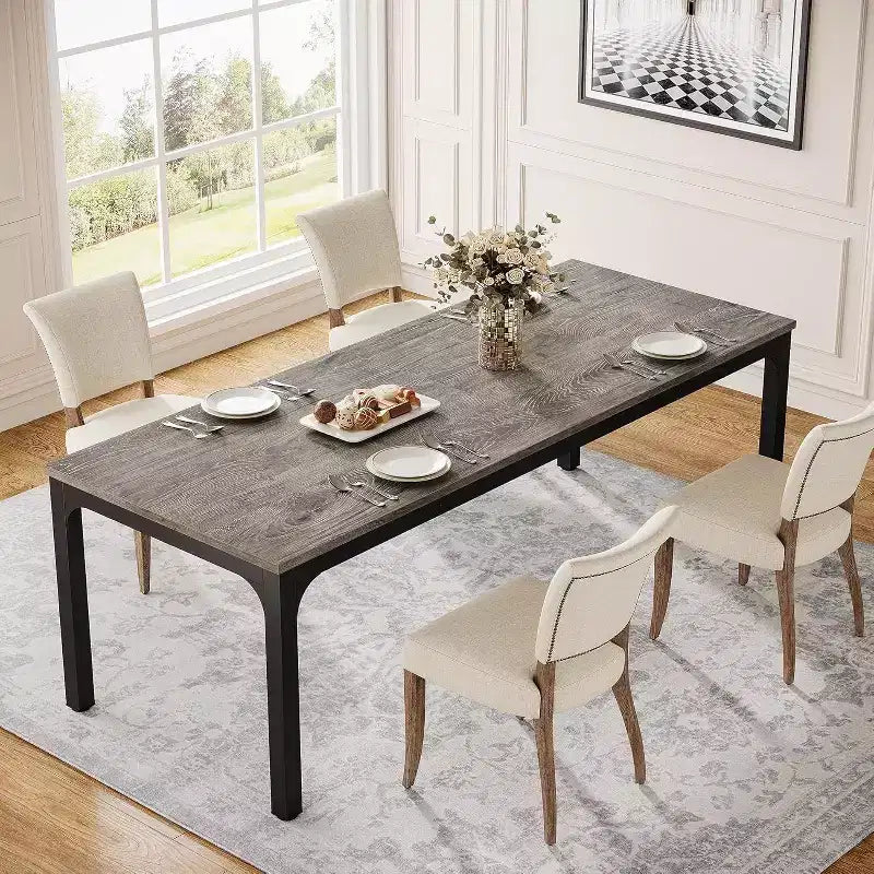 Grande table de salle à manger rectangulaire en bois de ferme, longue table de salle à manger moderne pour cuisine, coin-repas