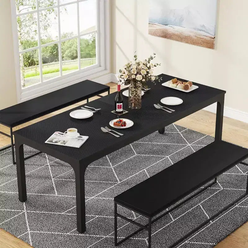 Grande table de salle à manger rectangulaire en bois de ferme, longue table de salle à manger moderne pour cuisine, coin-repas