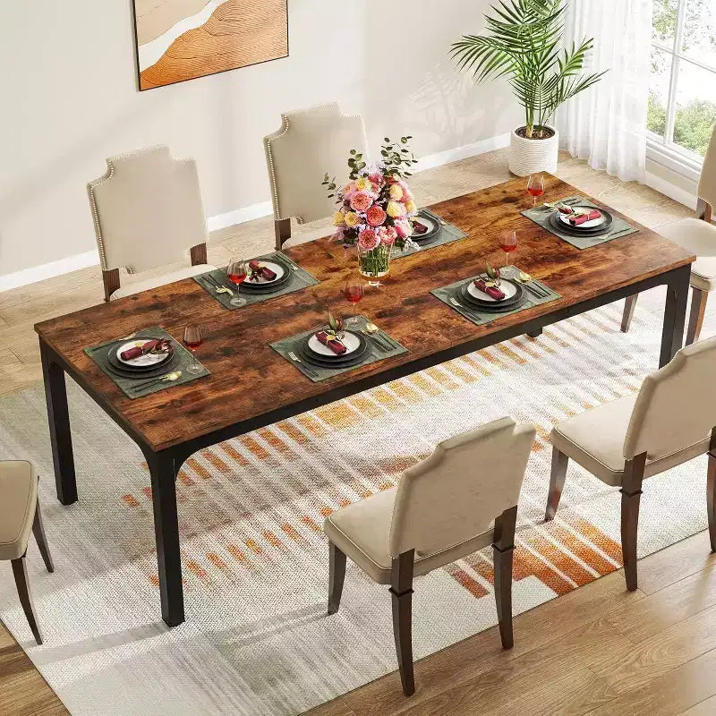 Grande table de salle à manger rectangulaire en bois de ferme, longue table de salle à manger moderne pour cuisine, coin-repas