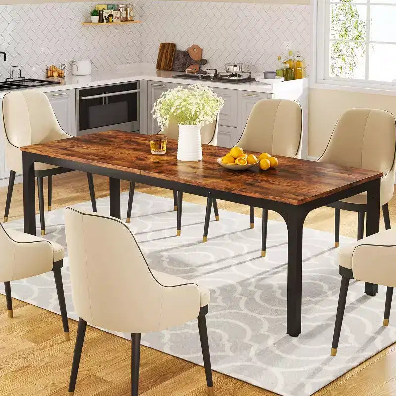 Grande table de salle à manger rectangulaire en bois de ferme, longue table de salle à manger moderne pour cuisine, coin-repas