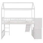 Lit mezzanine jumeau avec toboggan et escalier, lit mezzanine avec tiroirs de rangement, lit mezzanine cabane en bois pour enfants et tout-petits