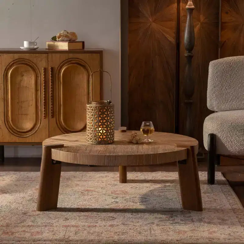 Table basse ronde en bois pour salon, table basse rustique naturelle pour appartement