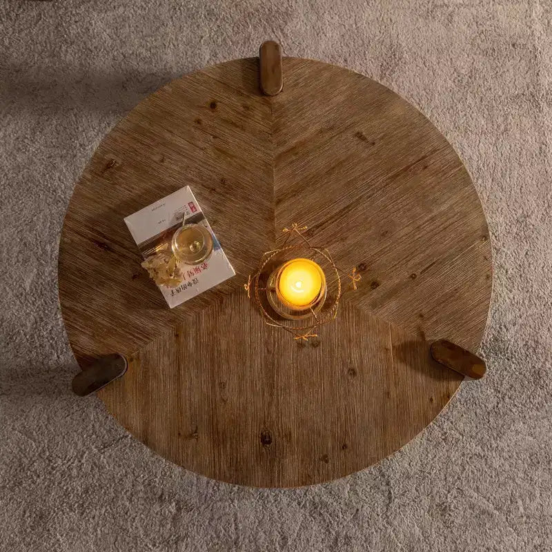 Table basse ronde en bois pour salon, table basse rustique naturelle pour appartement