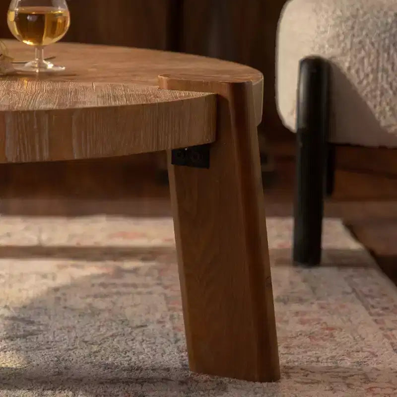 Table basse ronde en bois pour salon, table basse rustique naturelle pour appartement