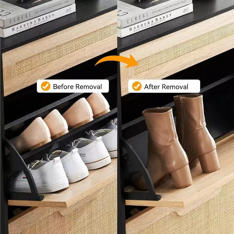 Meuble à chaussures d'entrée avec 2 tiroirs basculants, Organisateur de chaussures en bois mince et autonome, Meuble à chaussures fermé peu encombrant pour couloir, hall d'entrée, appartement