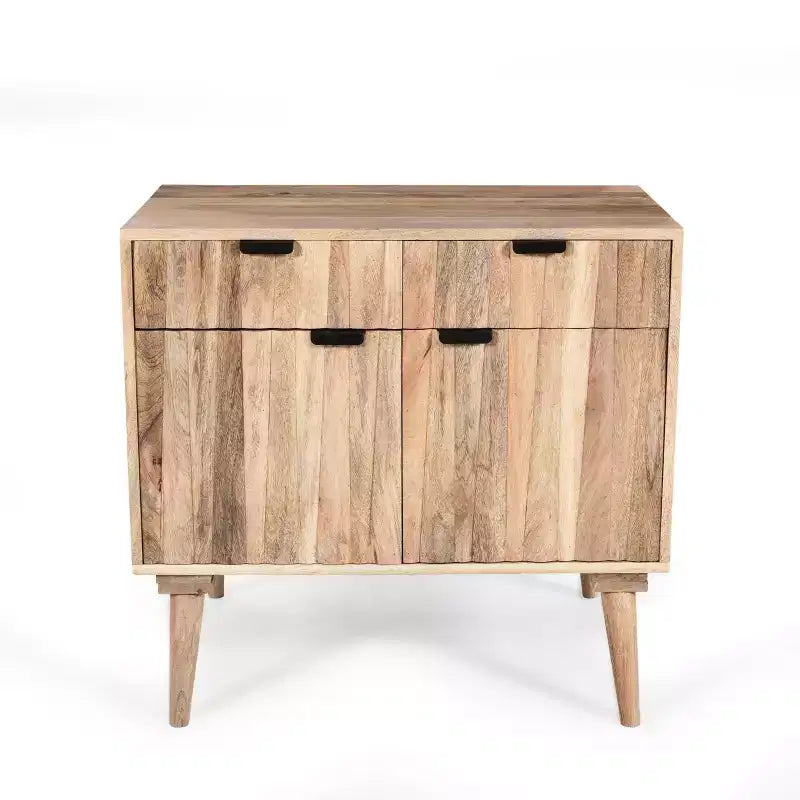 Meuble d'appoint avec 2 tiroirs, buffet de rangement en bois de manguier à grain naturel