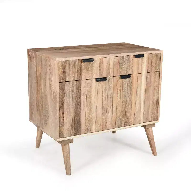 Meuble d'appoint avec 2 tiroirs, buffet de rangement en bois de manguier à grain naturel
