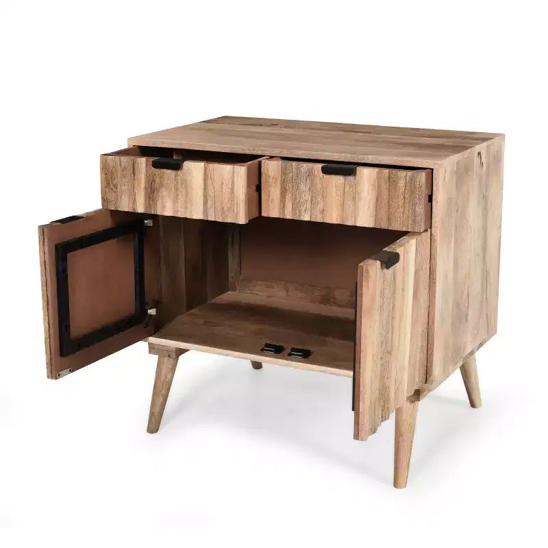 Meuble d'appoint avec 2 tiroirs, buffet de rangement en bois de manguier à grain naturel