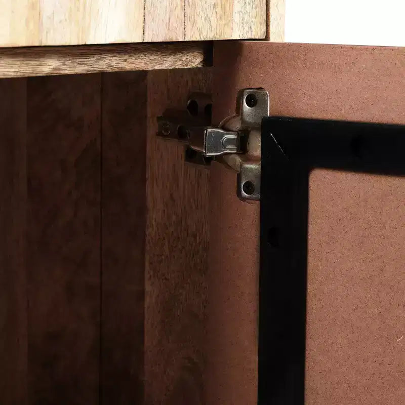 Meuble d'appoint avec 2 tiroirs, buffet de rangement en bois de manguier à grain naturel