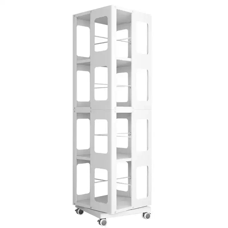 Bibliothèque rotative tout acier avec roulettes à 360°, étagères de rangement à 4 niveaux, organisateur de rangement pour salon, couloir, bureau