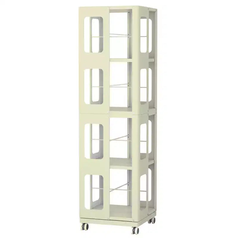 Bibliothèque rotative tout acier avec roulettes à 360°, étagères de rangement à 4 niveaux, organisateur de rangement pour salon, couloir, bureau