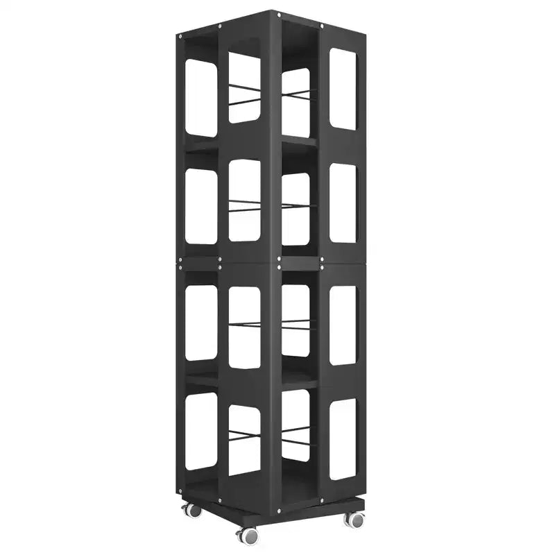 Bibliothèque rotative tout acier avec roulettes à 360°, étagères de rangement à 4 niveaux, organisateur de rangement pour salon, couloir, bureau
