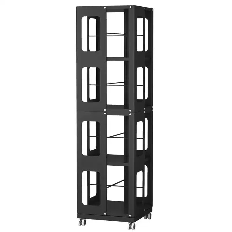 Bibliothèque rotative tout acier avec roulettes à 360°, étagères de rangement à 4 niveaux, organisateur de rangement pour salon, couloir, bureau