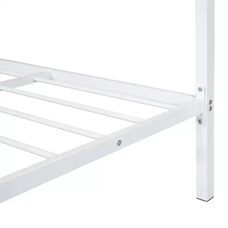 Lit Double pour Enfants, Lit Double en Métal avec Tiroir pour Garçons, Filles, Cadre de Lit Double avec Tête de Lit en Forme de Maison, Lit Cabane Double, Blanc