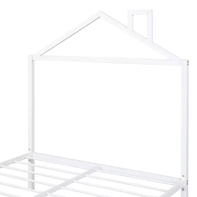 Lit Double pour Enfants, Lit Double en Métal avec Tiroir pour Garçons, Filles, Cadre de Lit Double avec Tête de Lit en Forme de Maison, Lit Cabane Double, Blanc