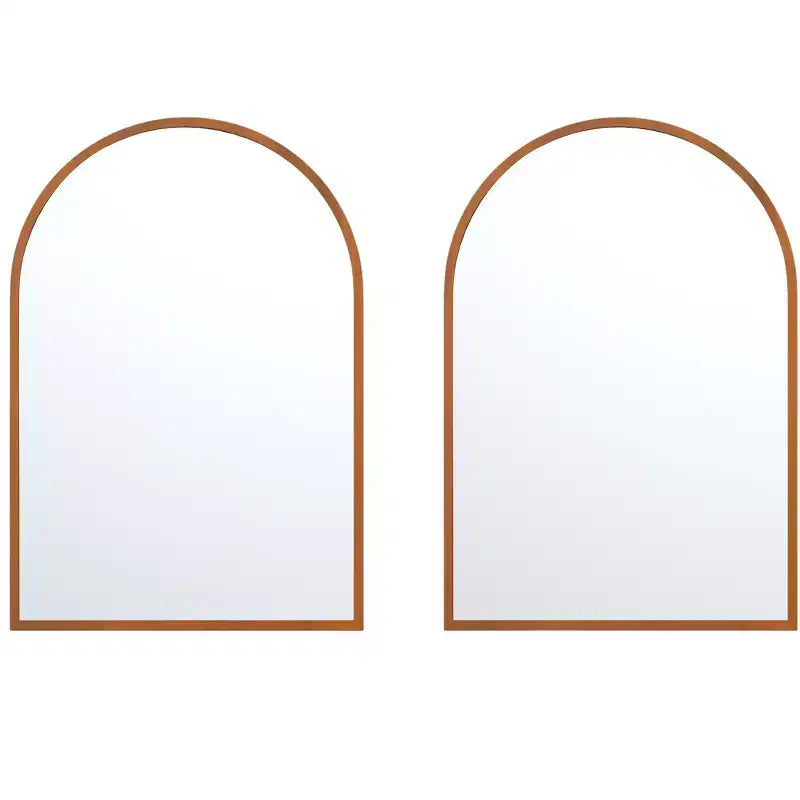 HomeRoots Set of Two Walnut Arch Wood Framed Bathroom Vanity Mirrors