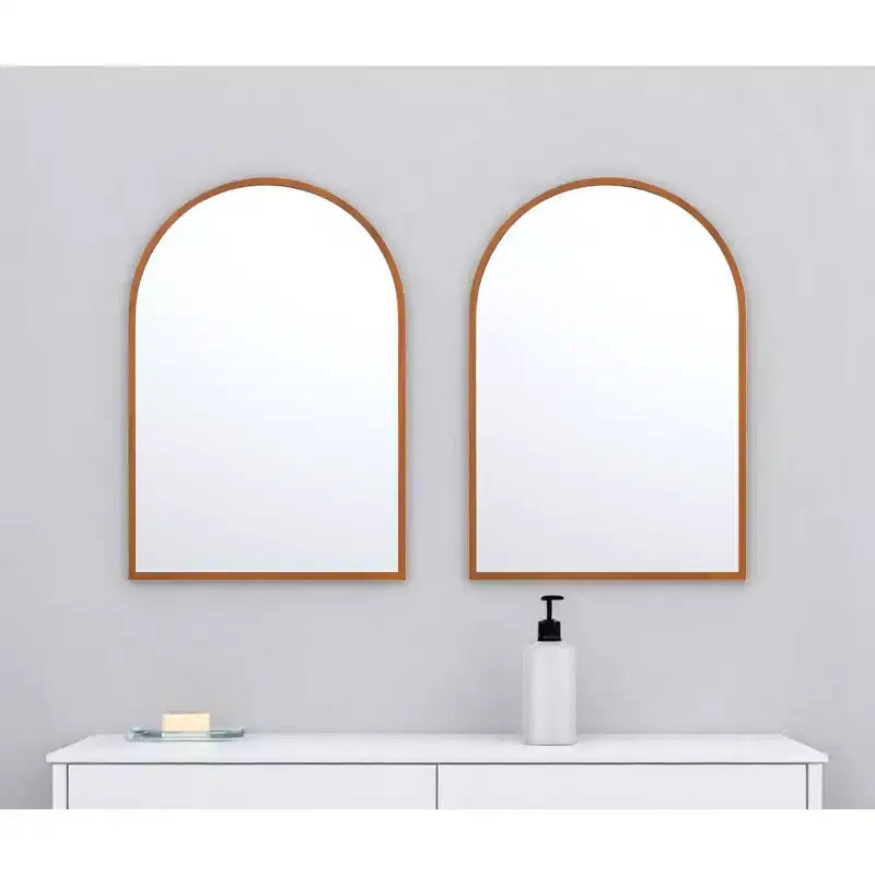 Ensemble de deux miroirs de salle de bain encadrés en bois d'arc en noyer