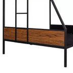 Lit superposé en métal double sur intégral avec motif grain de bois, Cadre de lits superposés en métal avec rail de sécurité pour enfants et adultes, Marron