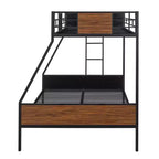 Lit superposé en métal double sur intégral avec motif grain de bois, Cadre de lits superposés en métal avec rail de sécurité pour enfants et adultes, Marron