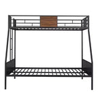Lit superposé en métal double sur intégral avec motif grain de bois, Cadre de lits superposés en métal avec rail de sécurité pour enfants et adultes, Marron