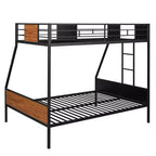 Lit superposé en métal double sur intégral avec motif grain de bois, Cadre de lits superposés en métal avec rail de sécurité pour enfants et adultes, Marron