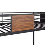 Lit superposé en métal double sur intégral avec motif grain de bois, Cadre de lits superposés en métal avec rail de sécurité pour enfants et adultes, Marron