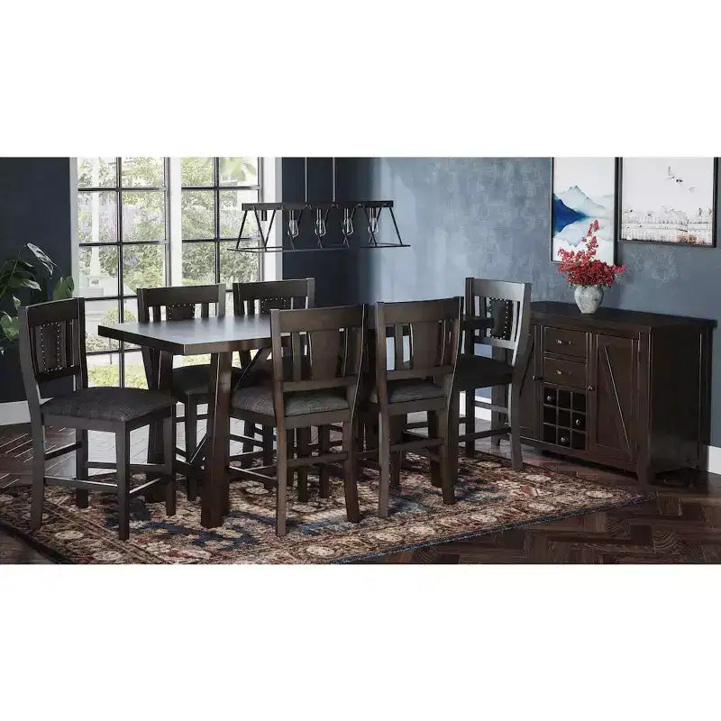 Tabouret de comptoir à lattes rembourré avec garniture cloutée (lot de 2)