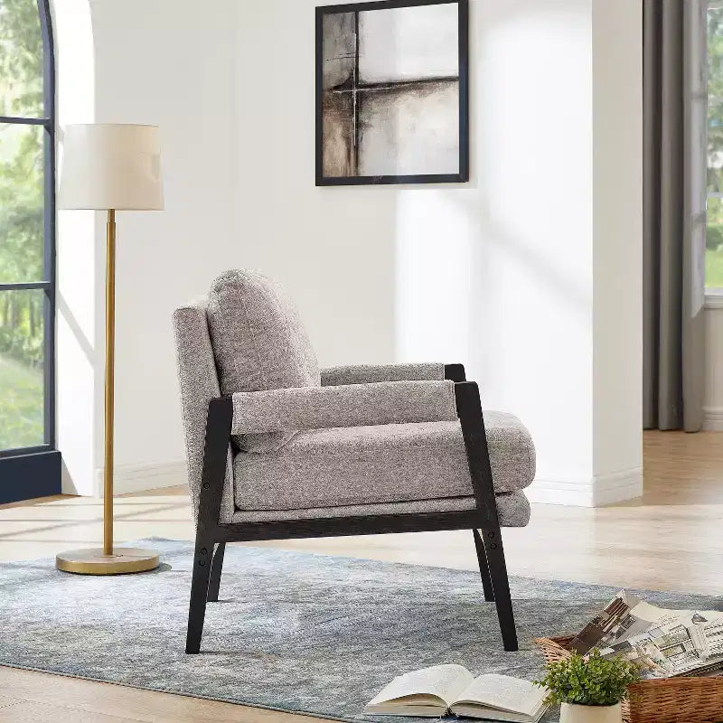Fauteuil d'appoint rembourré en chenille, style Mid-Century Modern