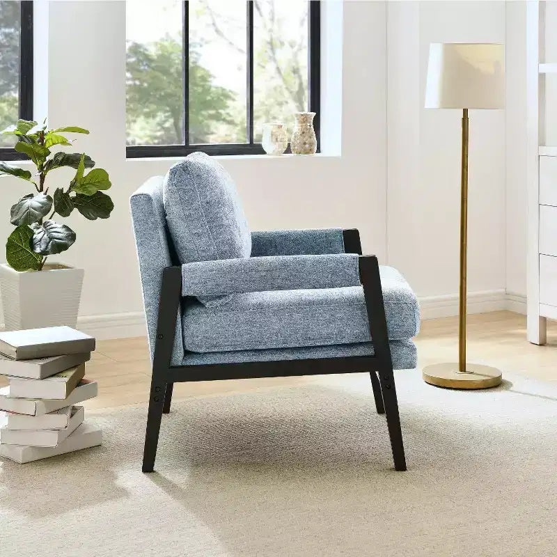 Fauteuil d'appoint rembourré en chenille, style Mid-Century Modern