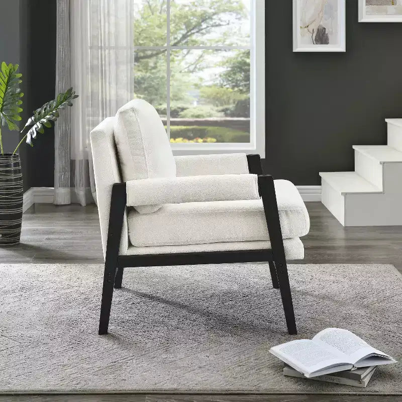 Fauteuil d'appoint rembourré en chenille, style Mid-Century Modern