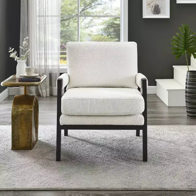 Fauteuil d'appoint rembourré en chenille, style Mid-Century Modern