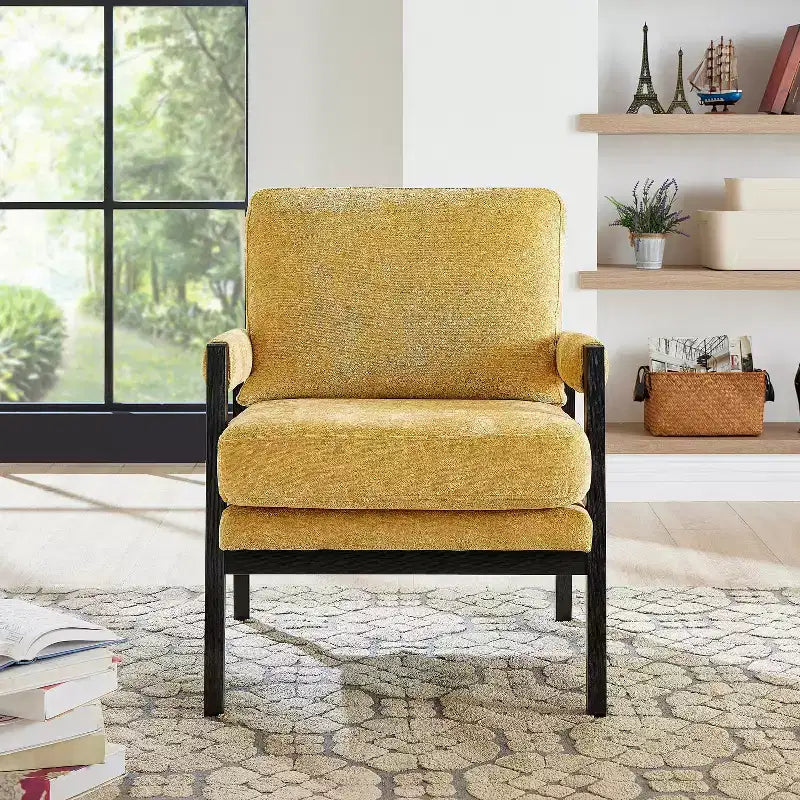 Fauteuil d'appoint rembourré en chenille, style Mid-Century Modern