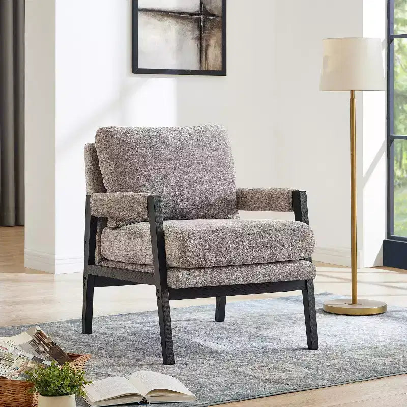 Fauteuil d'appoint rembourré en chenille, style Mid-Century Modern