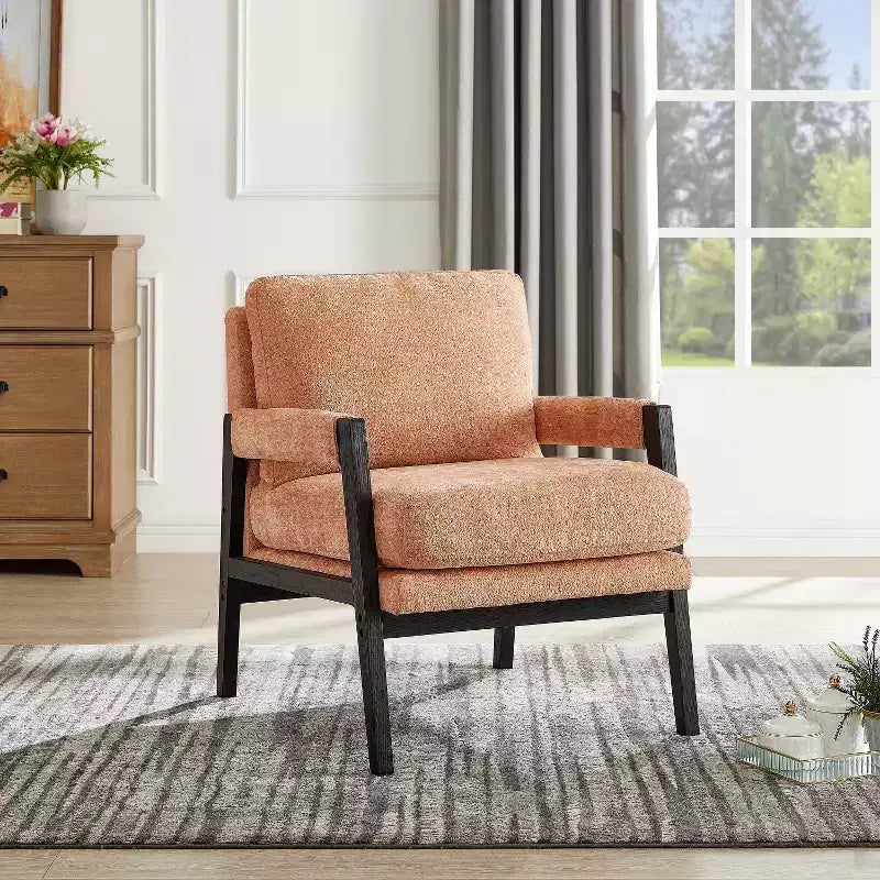 Fauteuil d'appoint rembourré en chenille, style Mid-Century Modern