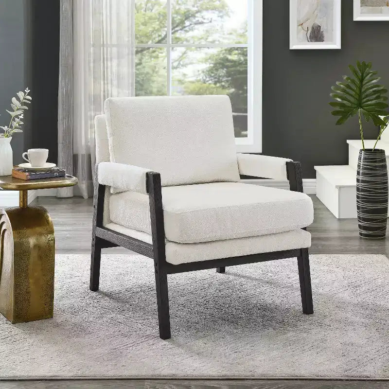 Fauteuil d'appoint rembourré en chenille, style Mid-Century Modern
