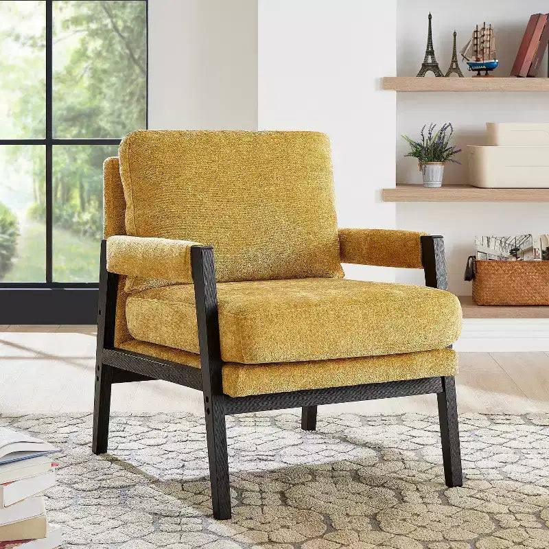 Fauteuil d'appoint rembourré en chenille, style Mid-Century Modern