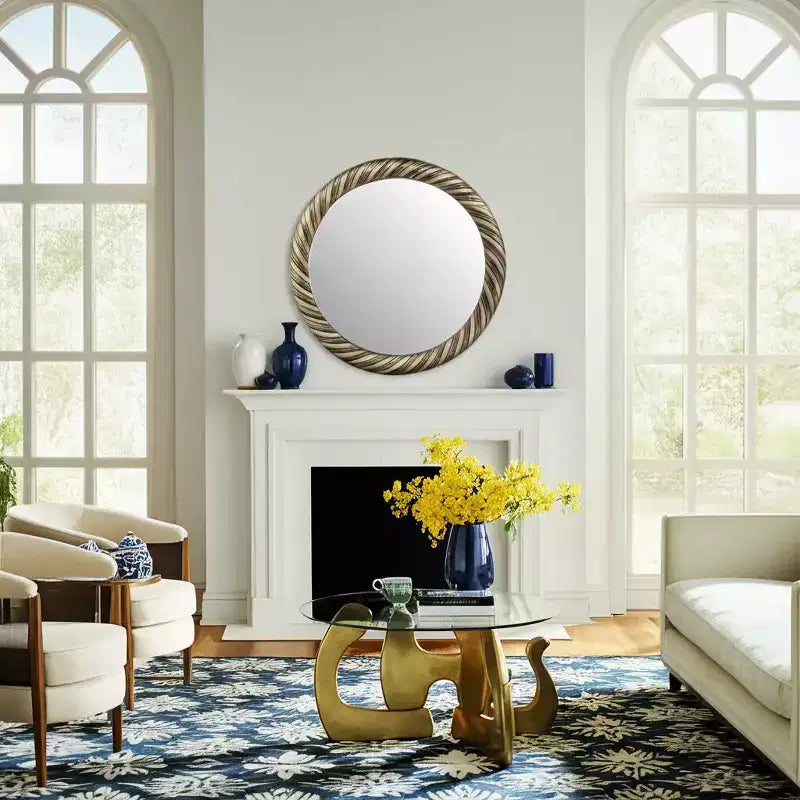 Miroir Mural Rond Moderne avec Cadre en Métal Texturé – Accent Décoratif pour la Maison, le Bureau, la Chambre ou le Salon – Bronze & Cuivre 29