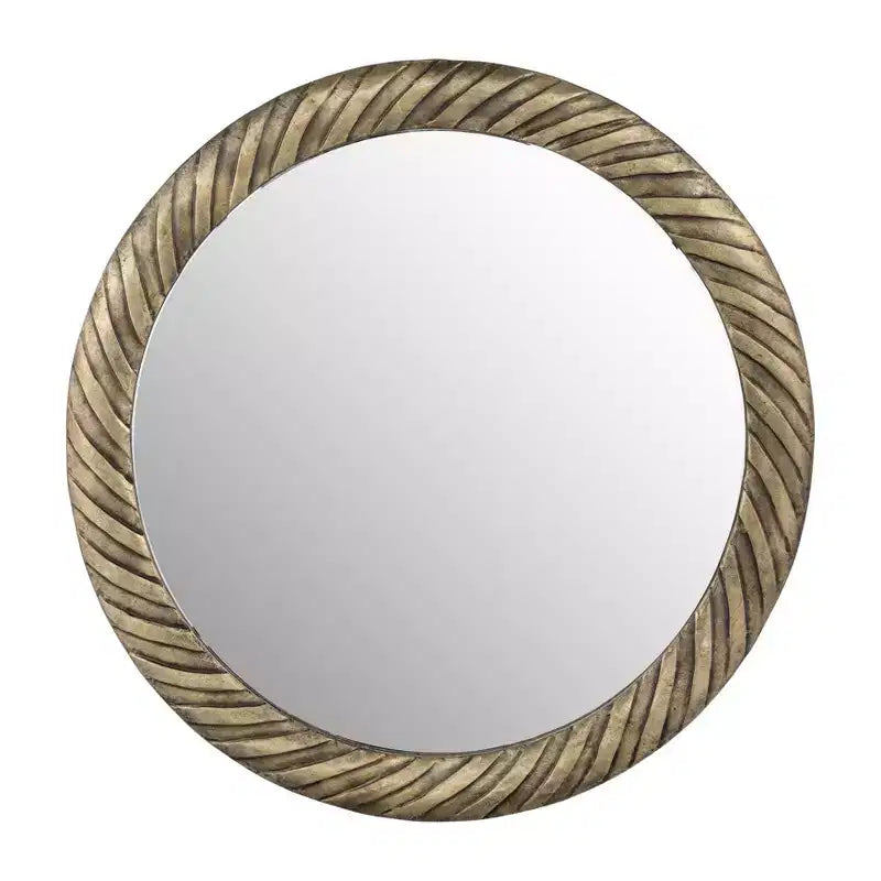 Miroir Mural Rond Moderne avec Cadre en Métal Texturé – Accent Décoratif pour la Maison, le Bureau, la Chambre ou le Salon – Bronze & Cuivre 29