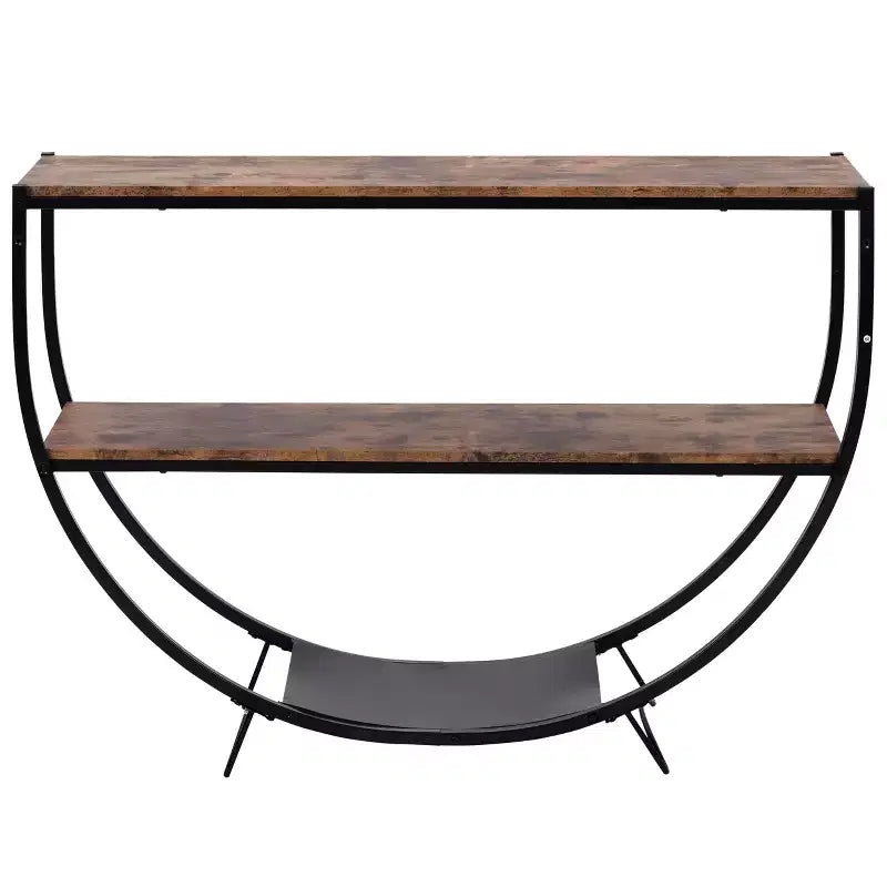 Console Demilune Industrielle avec Étagère Ouverte à 3 Niveaux (pour Entrée/Salon/Bureau)