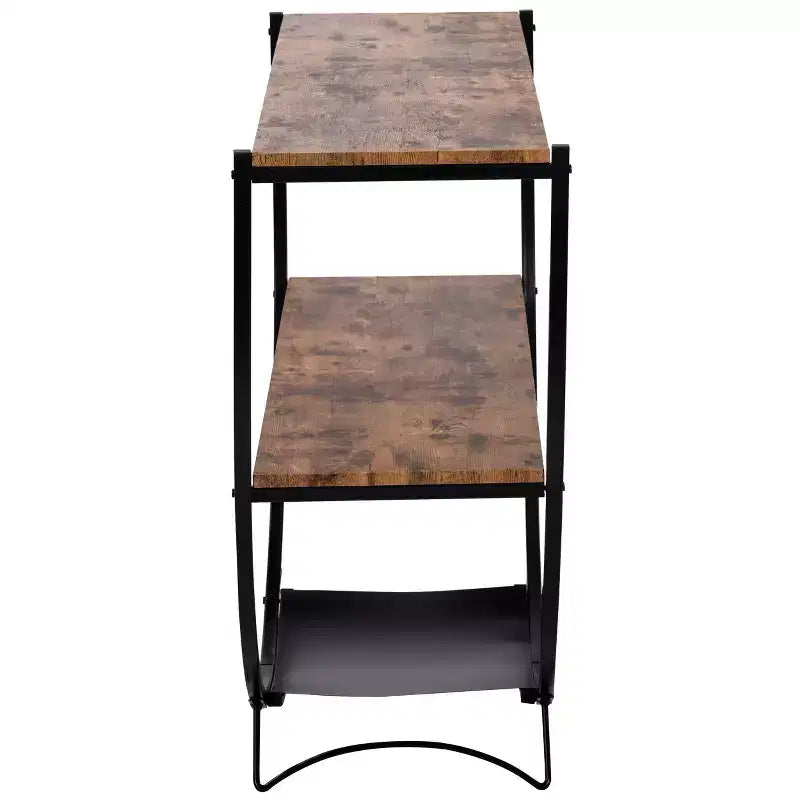 Console Demilune Industrielle avec Étagère Ouverte à 3 Niveaux (pour Entrée/Salon/Bureau)