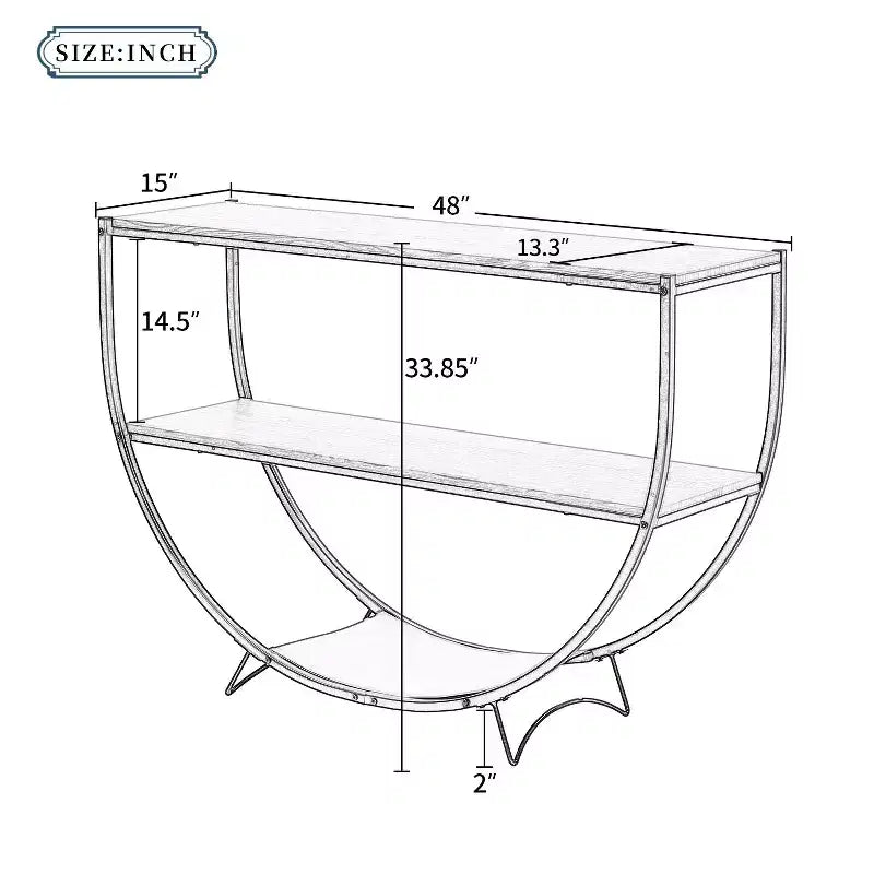Console Demilune Industrielle avec Étagère Ouverte à 3 Niveaux (pour Entrée/Salon/Bureau)