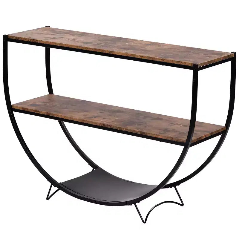 Console Demilune Industrielle avec Étagère Ouverte à 3 Niveaux (pour Entrée/Salon/Bureau)