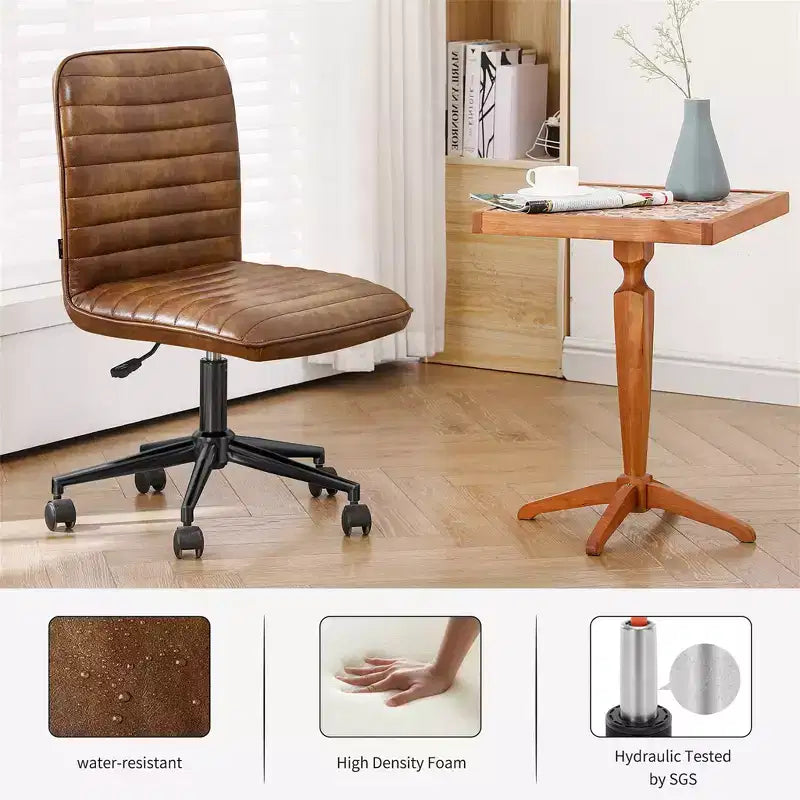 Chaise de bureau sans accoudoirs en similicuir, dossier mi-hauteur, pivotante à 360°, réglable