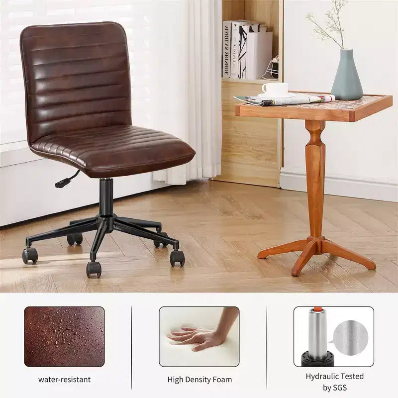 Chaise de bureau sans accoudoirs en similicuir, dossier mi-hauteur, pivotante à 360°, réglable
