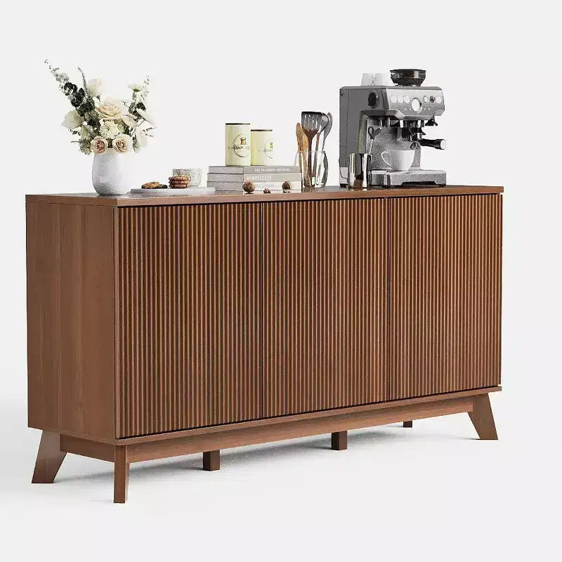 Buffet de cuisine de 58 po avec portes incurvées, étagères réglables et console de rangement de style rustique moderne pour salle à manger et coin café