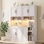 Meuble de rangement haut de cuisine avec bar, support pour micro-ondes, éclairage LED et placard de salle à manger,