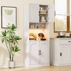 Meuble de rangement haut de cuisine avec bar, support pour micro-ondes, éclairage LED et placard de salle à manger,