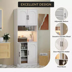 Meuble de rangement haut de cuisine avec bar, support pour micro-ondes, éclairage LED et placard de salle à manger,