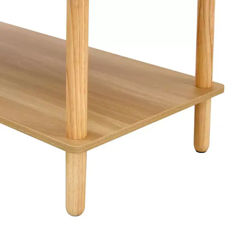 Table basse rectangulaire moderne à 2 niveaux avec étagère de rangement ouverte et pieds ronds en bois massif, table de canapé pour salon, bureau ou hall d'accueil
